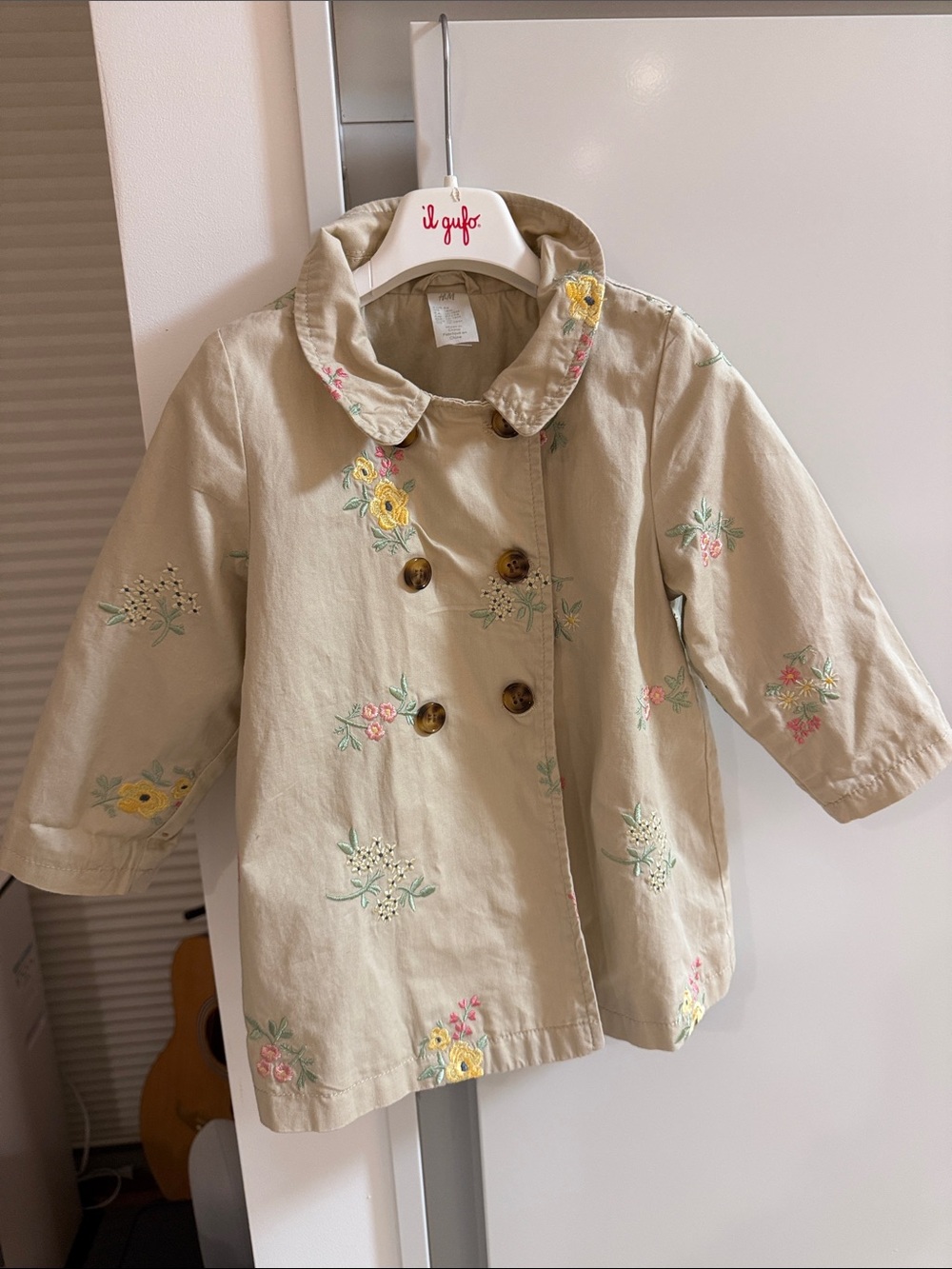 H&M Beige Girls' Embroidered Pea Coat